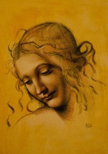 "Leda, after Da Vinci", 12" x 9", charcoal and white chalk on toned watercolour paper.