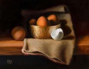 Alan Douglas Ray, "Market Eggs", 8" x 10", oil on panel